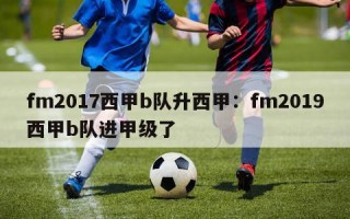 fm2017西甲b队升西甲：fm2019西甲b队进甲级了